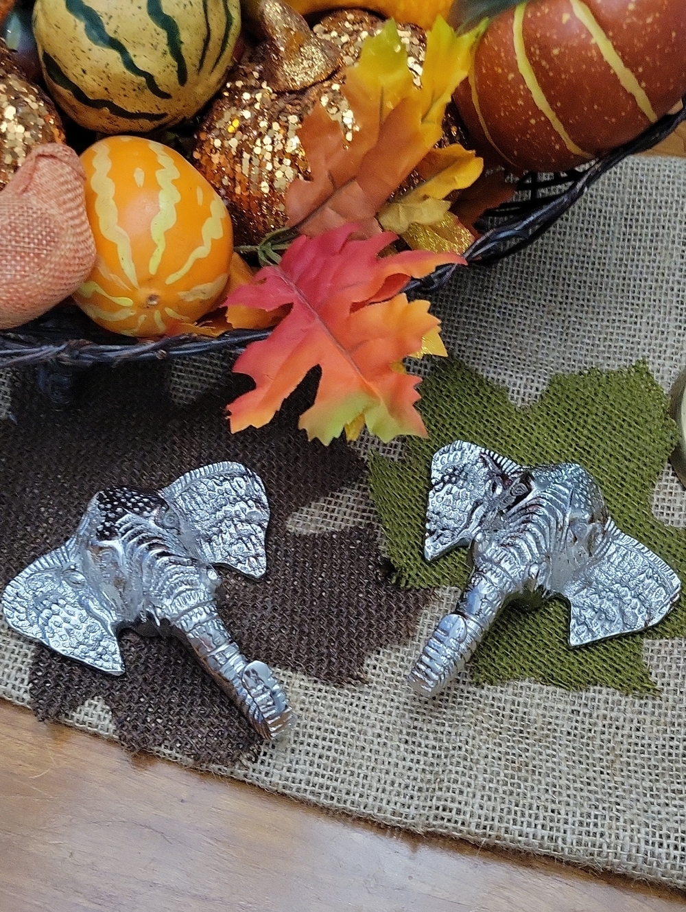 Silver Elephant Wall Hooks With Trunks Up For Good Luck !